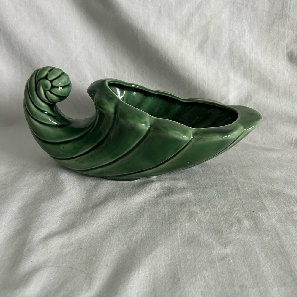 Vintage Mid-Century Modern Green Cornucopia American Pottery Planter Vase